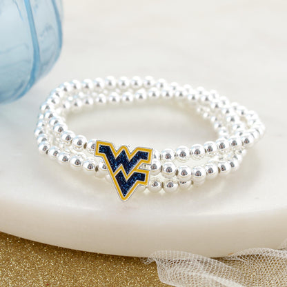 West Virginia Glitter Enamel Logo Stretch Bracelet Set