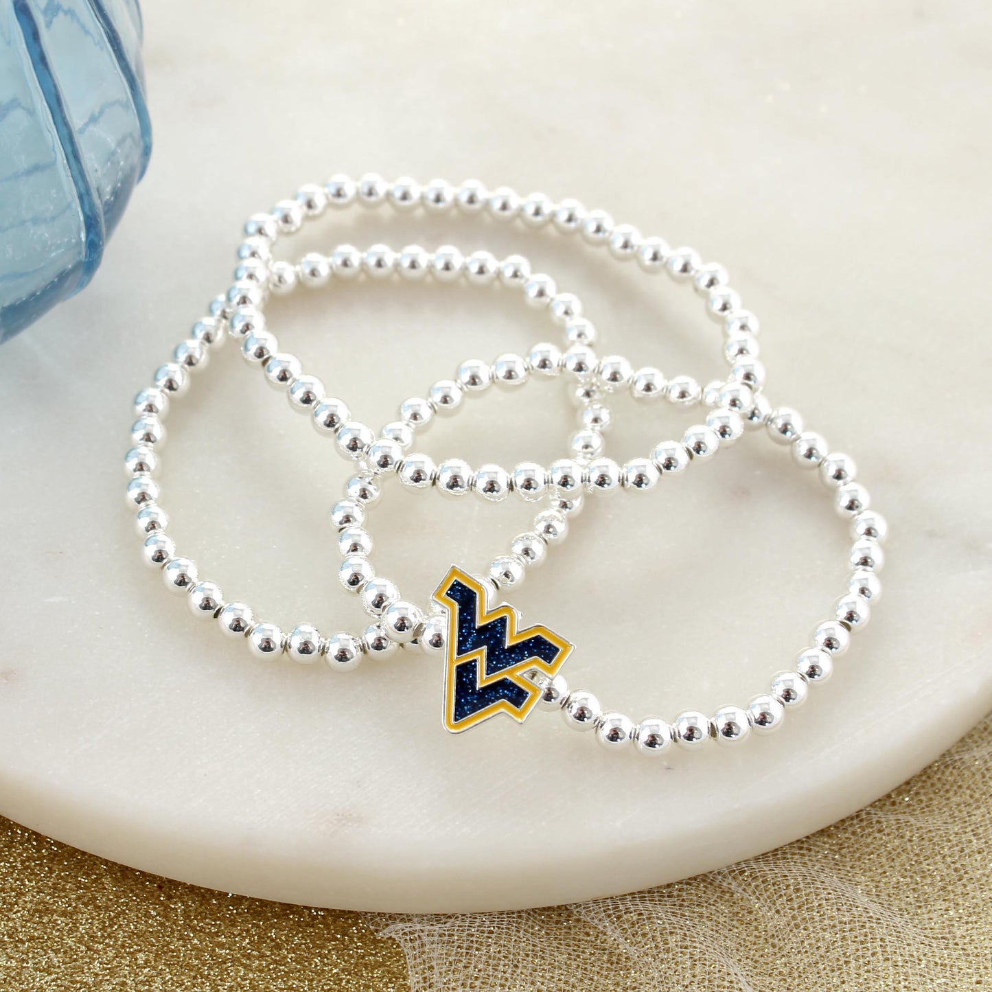 West Virginia Glitter Enamel Logo Stretch Bracelet Set