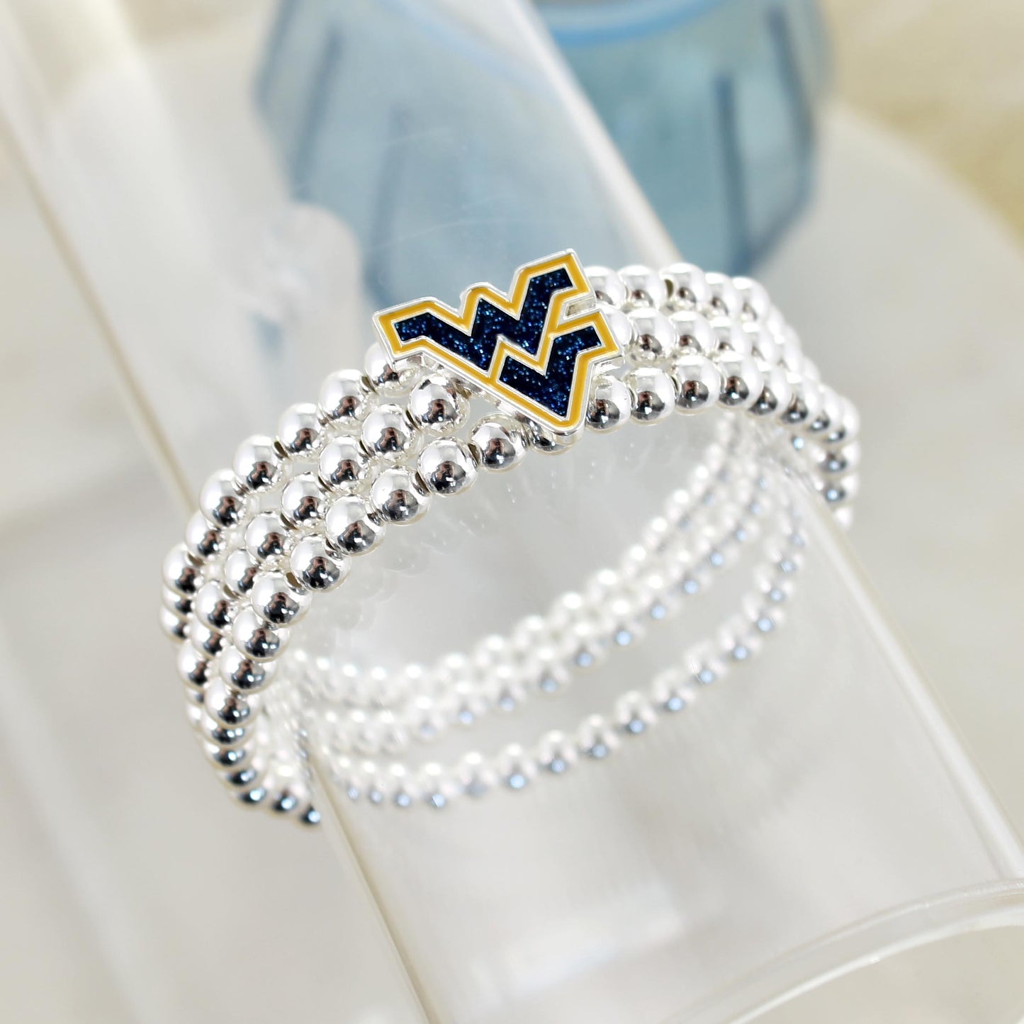 West Virginia Glitter Enamel Logo Stretch Bracelet Set