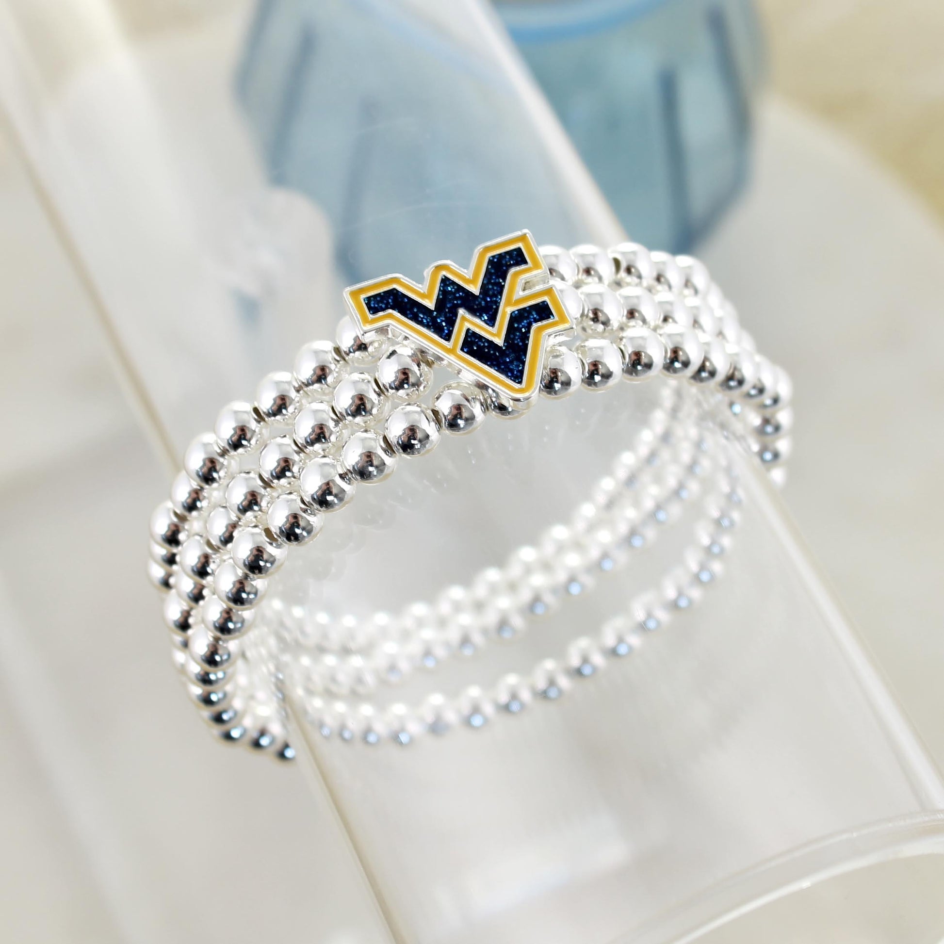 West Virginia Glitter Enamel Logo Stretch Bracelet Set