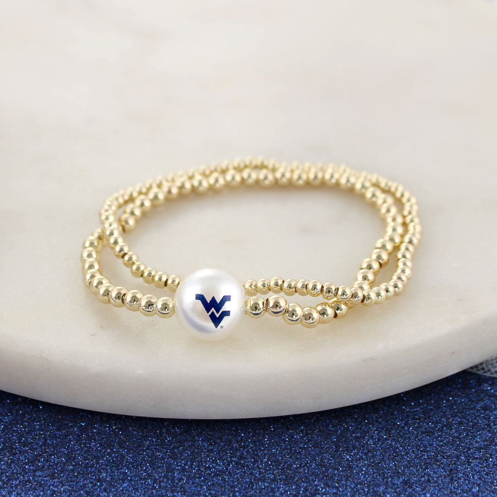 West Virginia Gold & Pearl Logo Stretch Bracelet Set