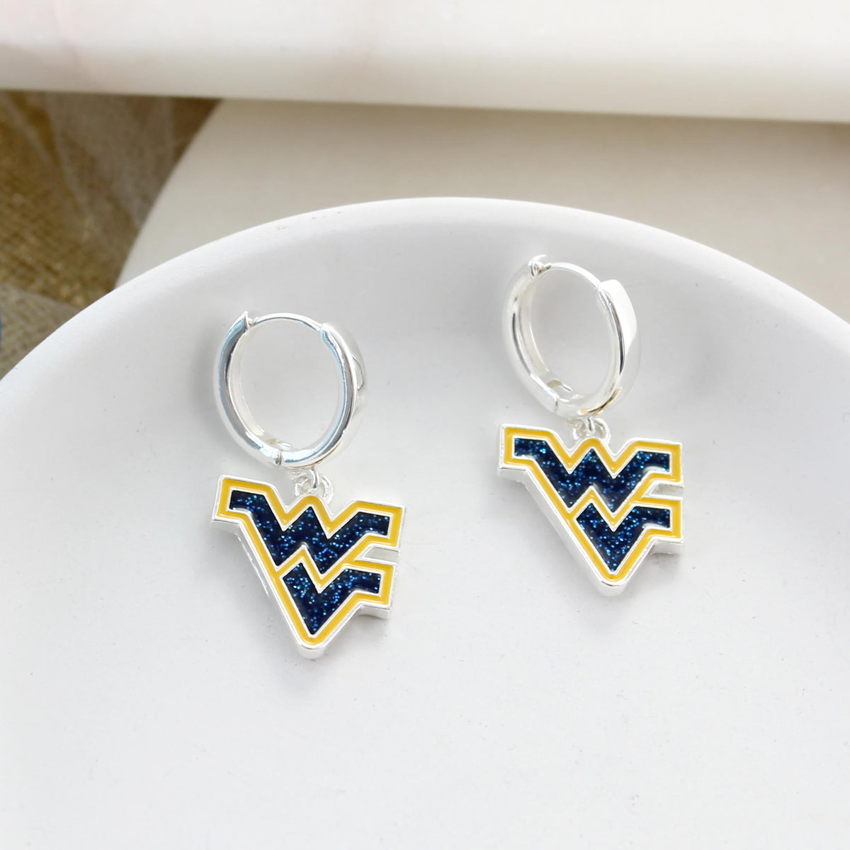 West Virginia Glitter Enamel Logo Huggie Hoop Earrings