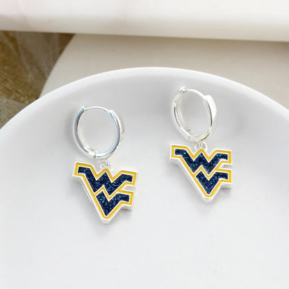 West Virginia Glitter Enamel Logo Huggie Hoop Earrings