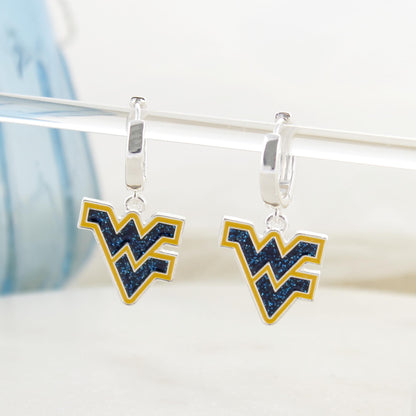 West Virginia Glitter Enamel Logo Huggie Hoop Earrings