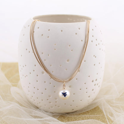 18” West Virginia Gold & Pearl Logo 3-Strand Necklace