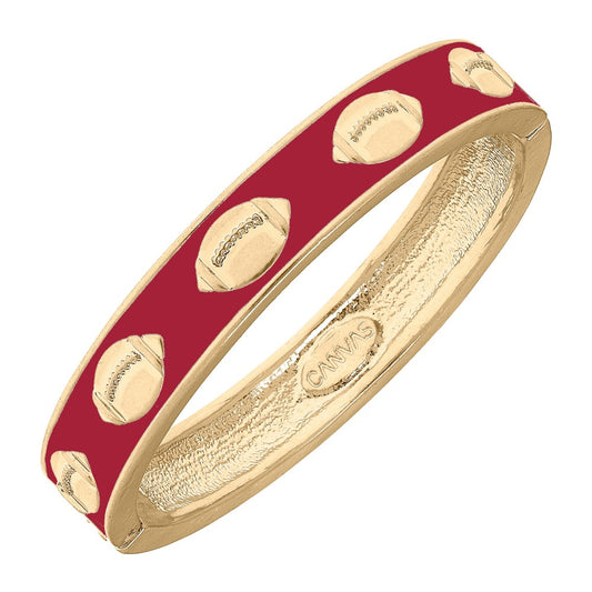 Crimson Enamel Football Hinged Bangle - Fan Sparkle