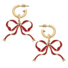 Crimson Huggie Hoop Enamel Bow Earrings - Fan Sparkle