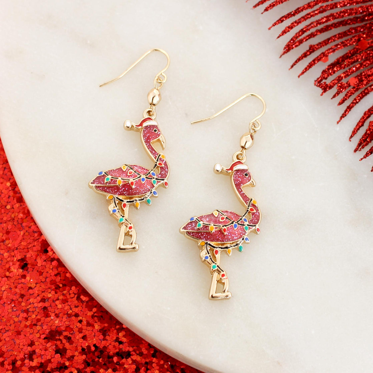 Christmas Flamingo Earrings