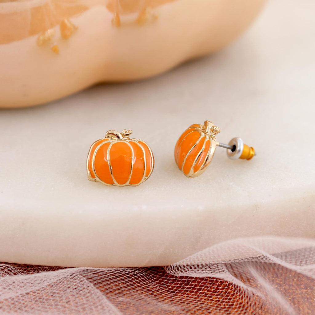 Orange & Gold Enamel Fall Pumpkin Stud Earrings