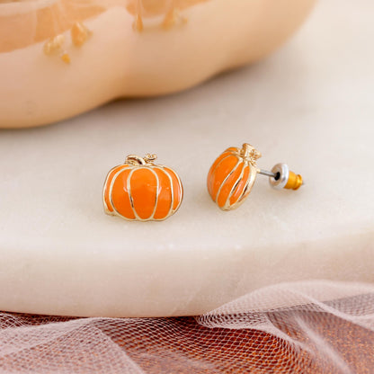 Orange & Gold Enamel Fall Pumpkin Stud Earrings