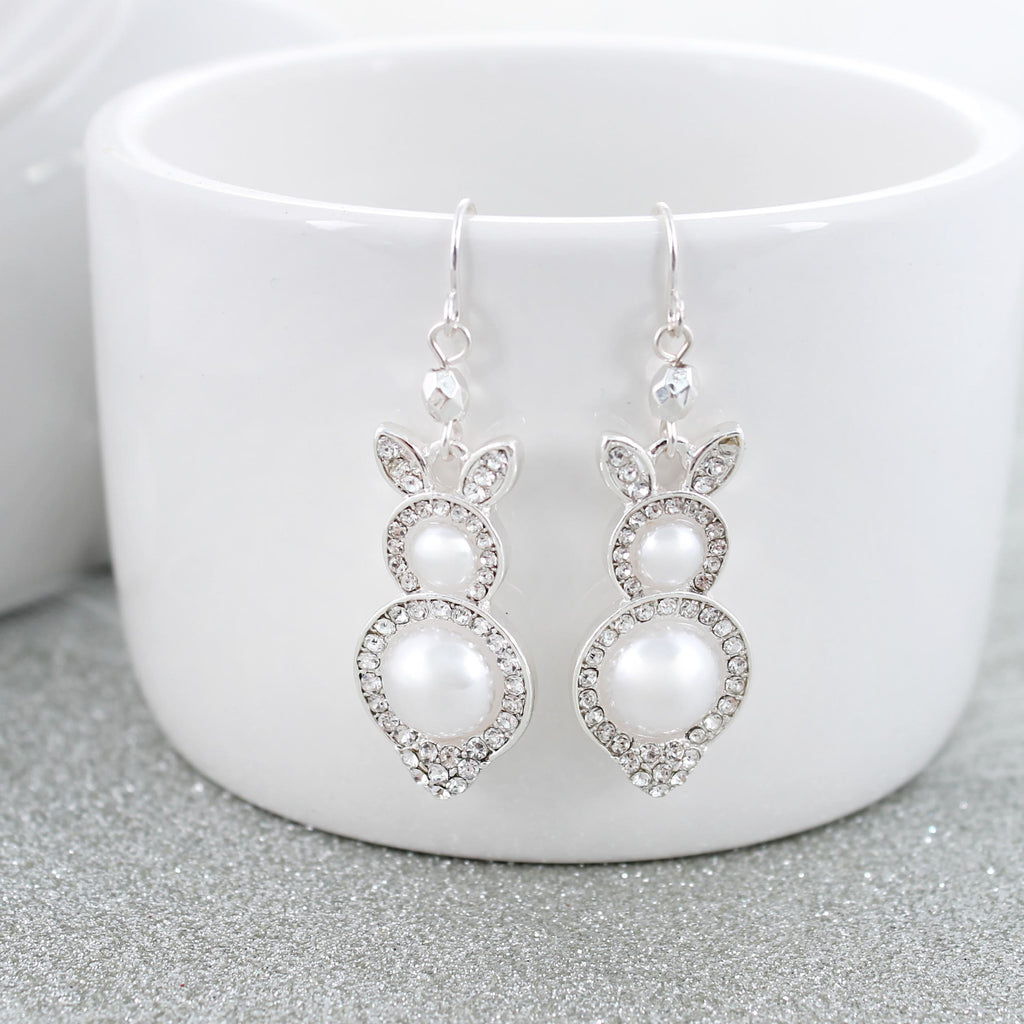 Pearl & Crystal Easter Bunny Earrings