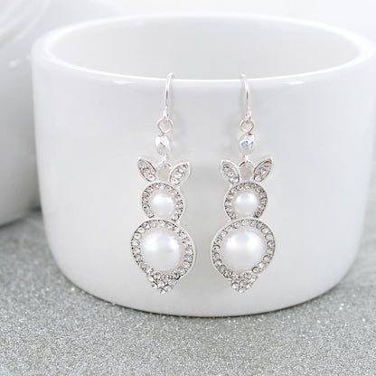 Pearl & Crystal Easter Bunny Earrings