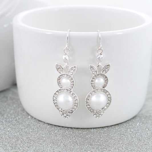 Pearl & Crystal Easter Bunny Earrings