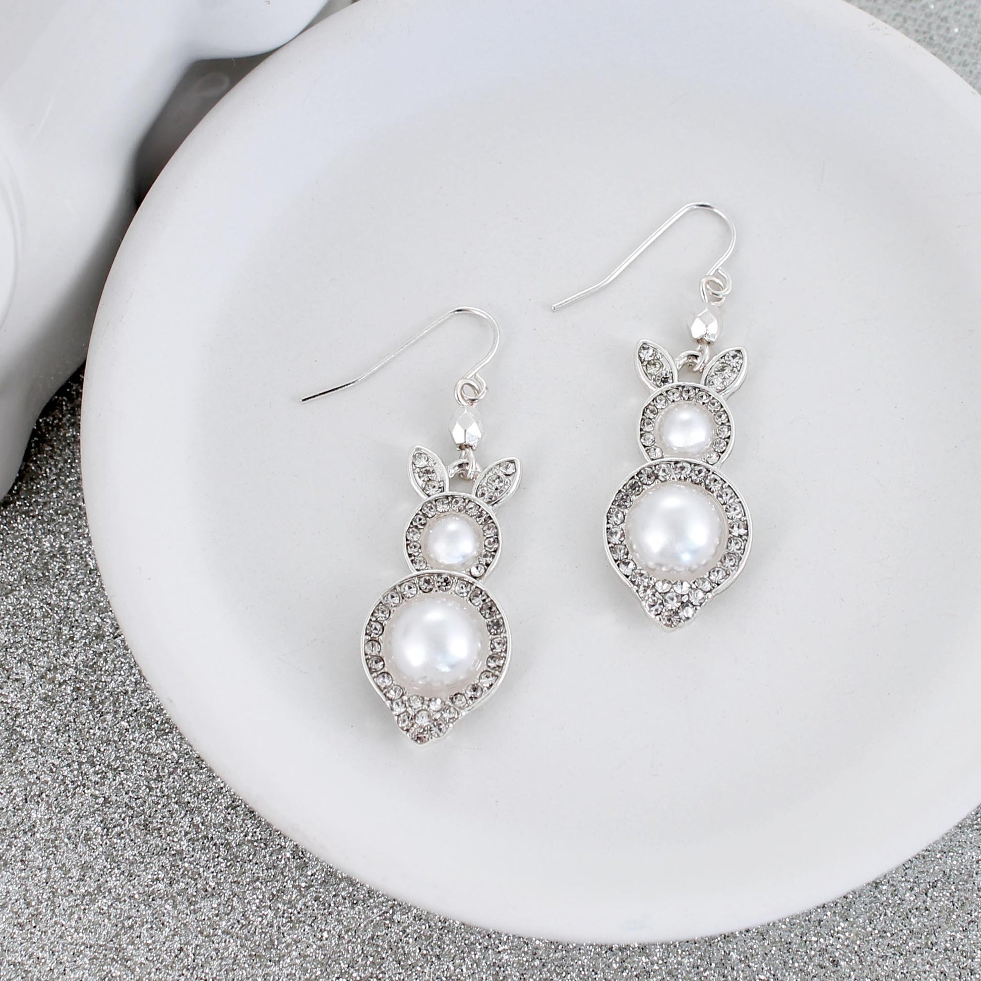 Pearl & Crystal Easter Bunny Earrings