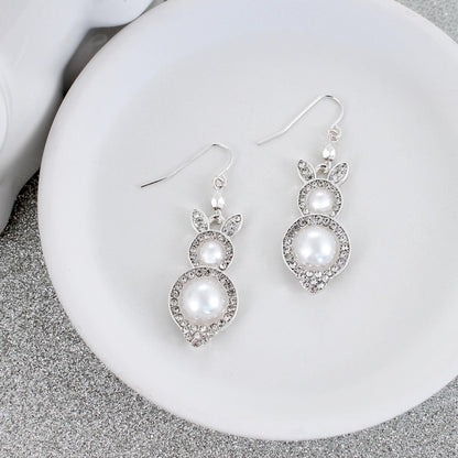 Pearl & Crystal Easter Bunny Earrings