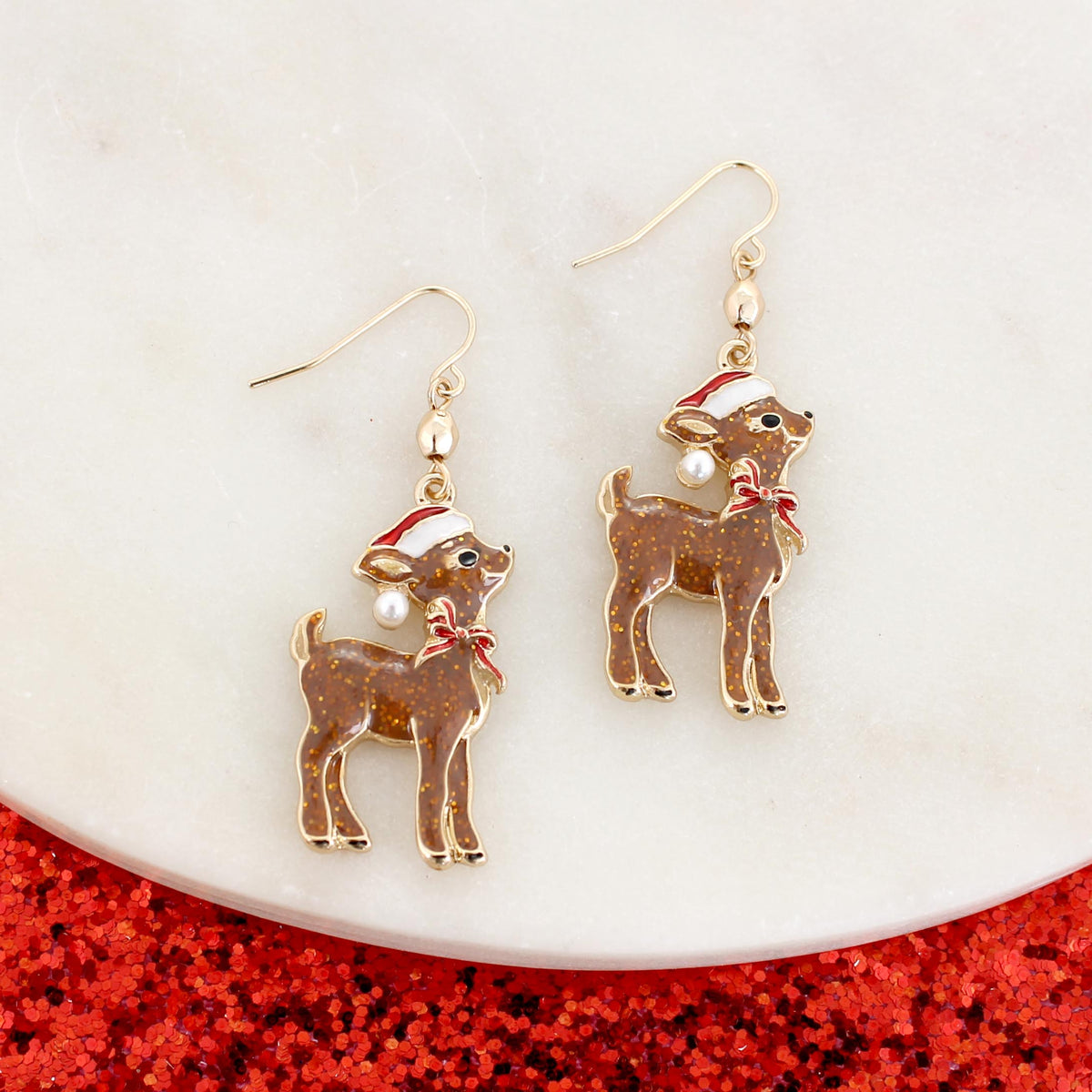 Glitter Reindeer Christmas Earrings