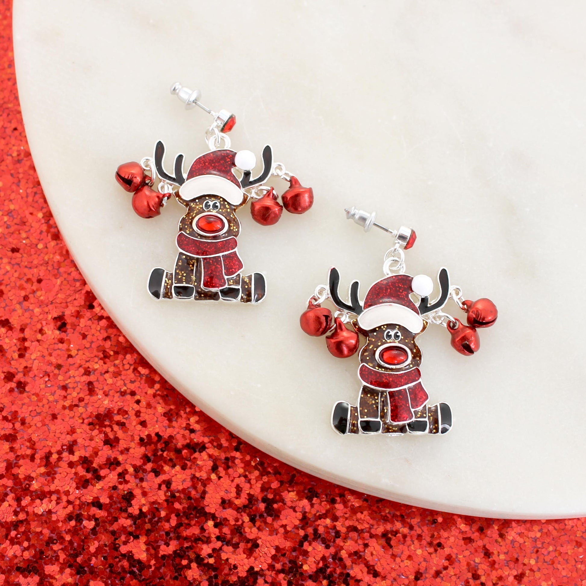 Jingle Bell Reindeer Christmas Earrings