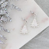 White Glitter Enamel Christmas Tree Earrings