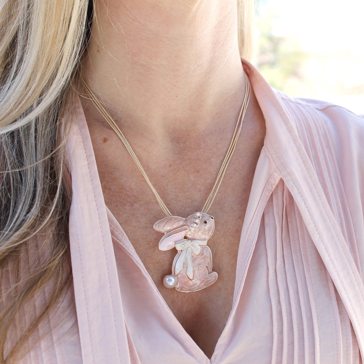 Enamel and Pearl Rabbit Convertible Pin/Pendant