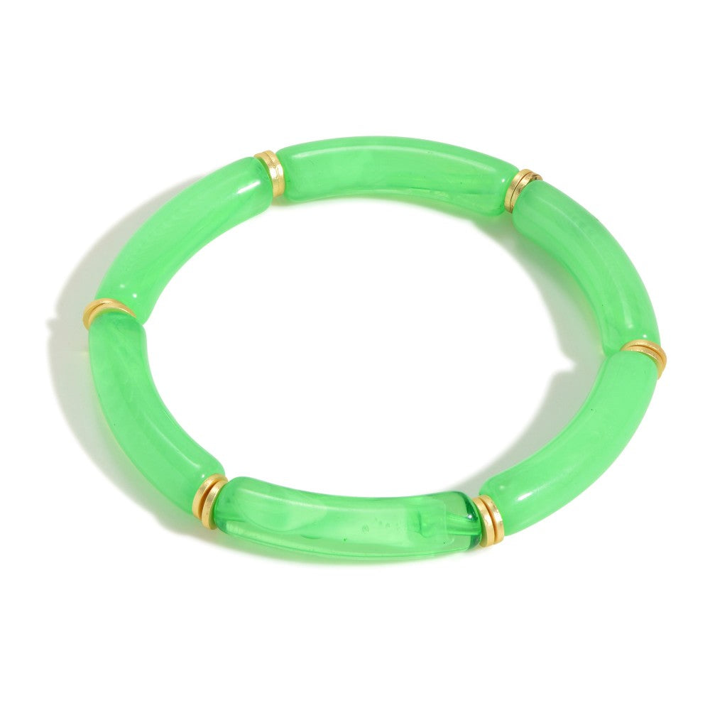 Green Acrylic Tube Bead Stretch Bracelet - Fan Sparkle