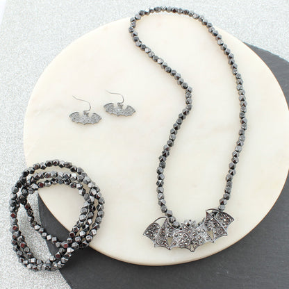 Gunmetal Bat Halloween Earrings