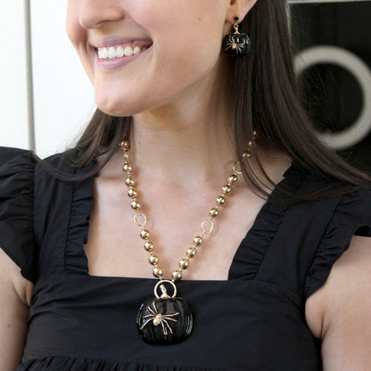 Black Pumpkin w/ Gold Spider Convertible Pin/Pendant