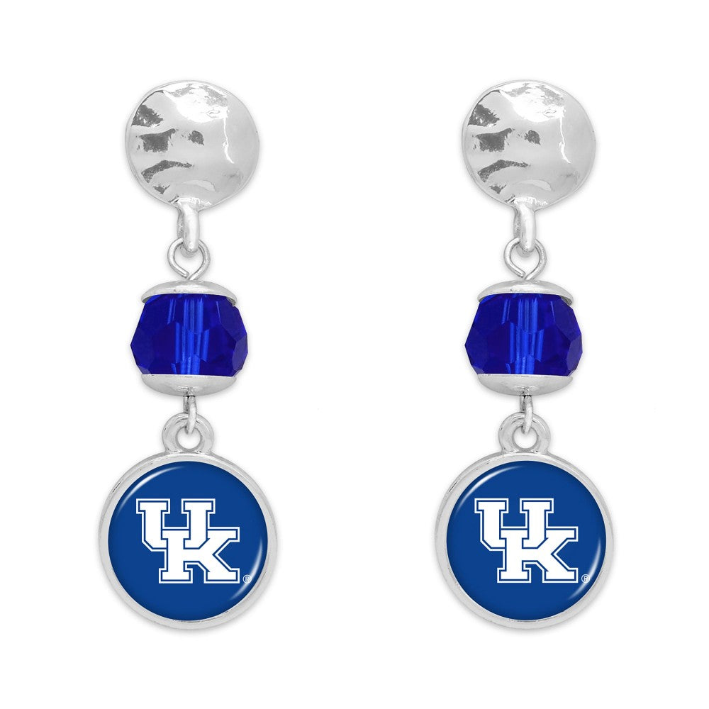 Kentucky Hammered Silver & Beaded Drop Earrings - Fan Sparkle