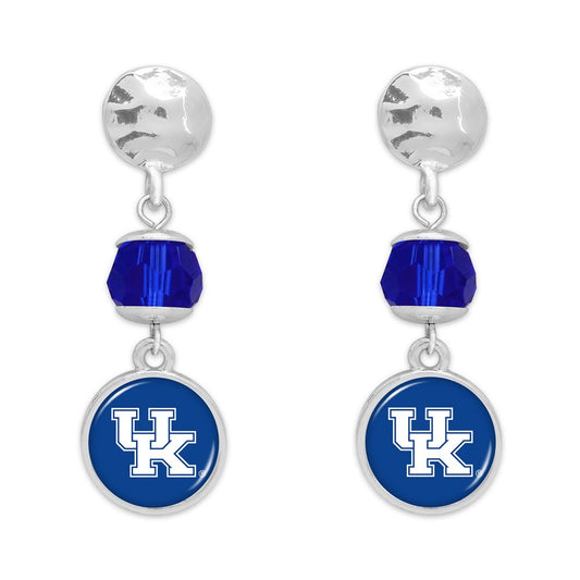 Kentucky Hammered Silver & Beaded Drop Earrings - Fan Sparkle