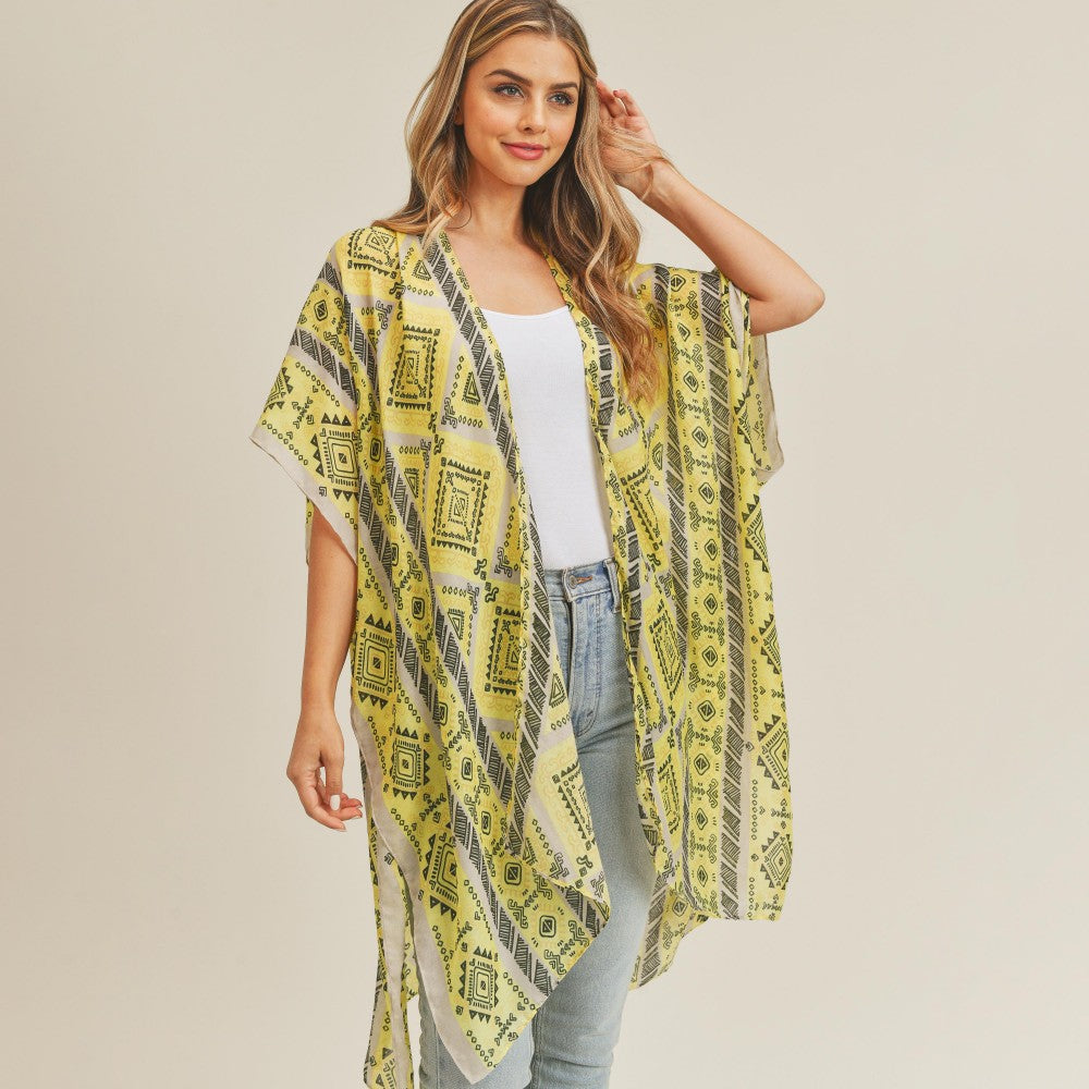 Aztec Print Kimono - Lemon - Fan Sparkle