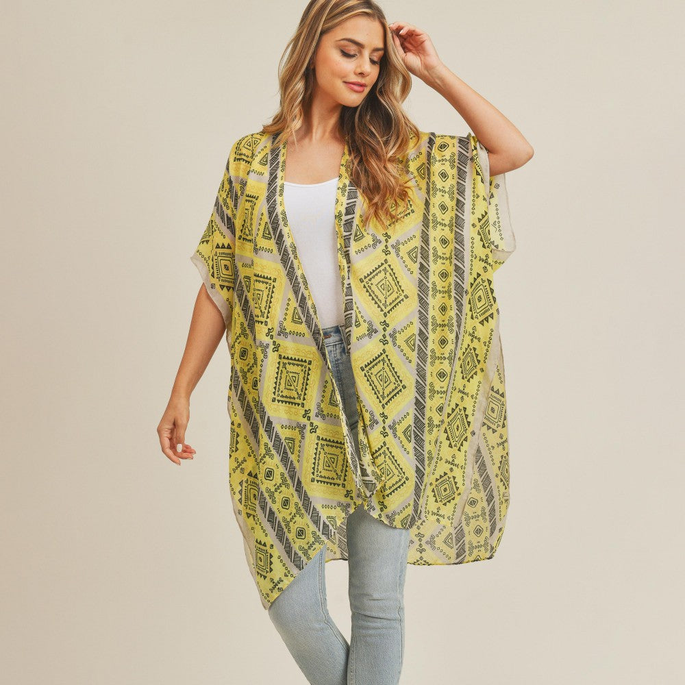 Aztec Print Kimono - Lemon - Fan Sparkle