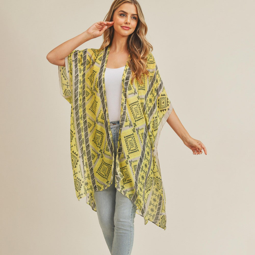 Aztec Print Kimono - Lemon - Fan Sparkle