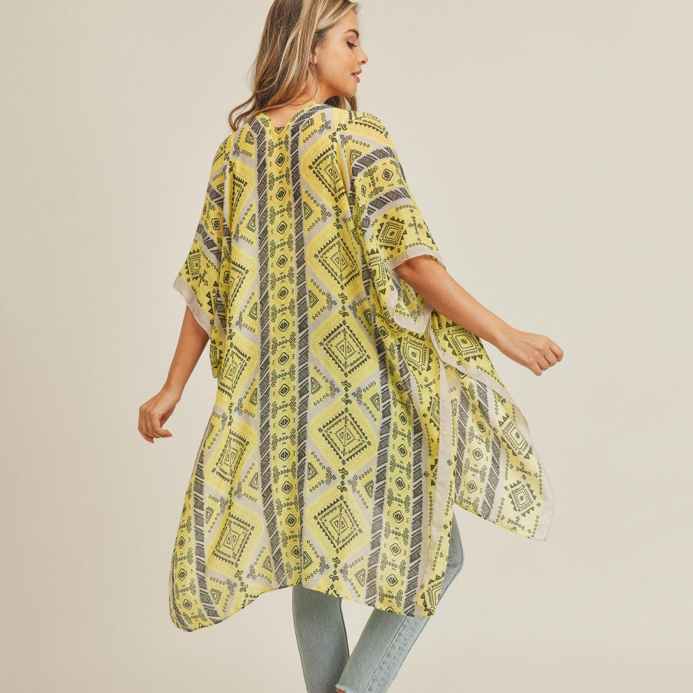 Aztec Print Kimono - Lemon - Fan Sparkle