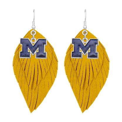 Michigan Feather Logo Earrings - Fan Sparkle