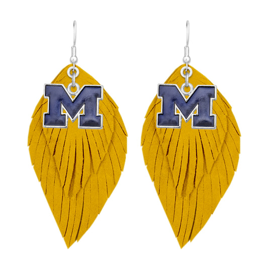Michigan Feather Logo Earrings