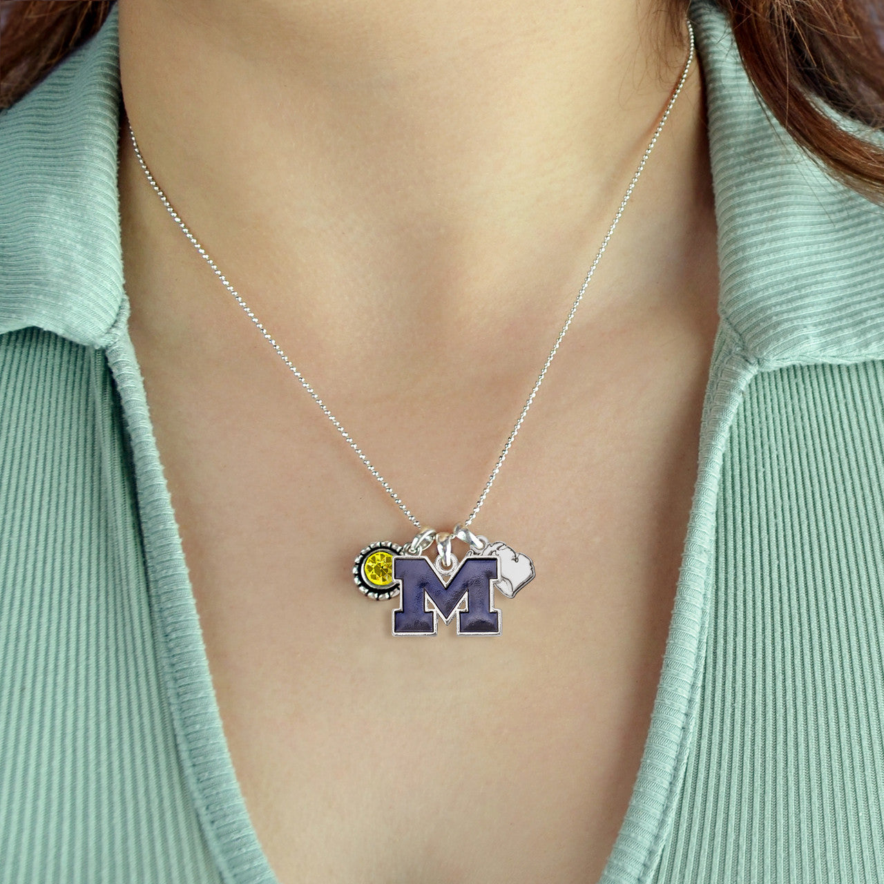 Michigan Multi Charm & Rhinestone Necklace - Fan Sparkle