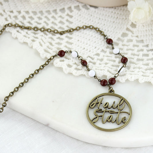 Mississippi State Antique Cutout Slogan Necklace - Fan Sparkle