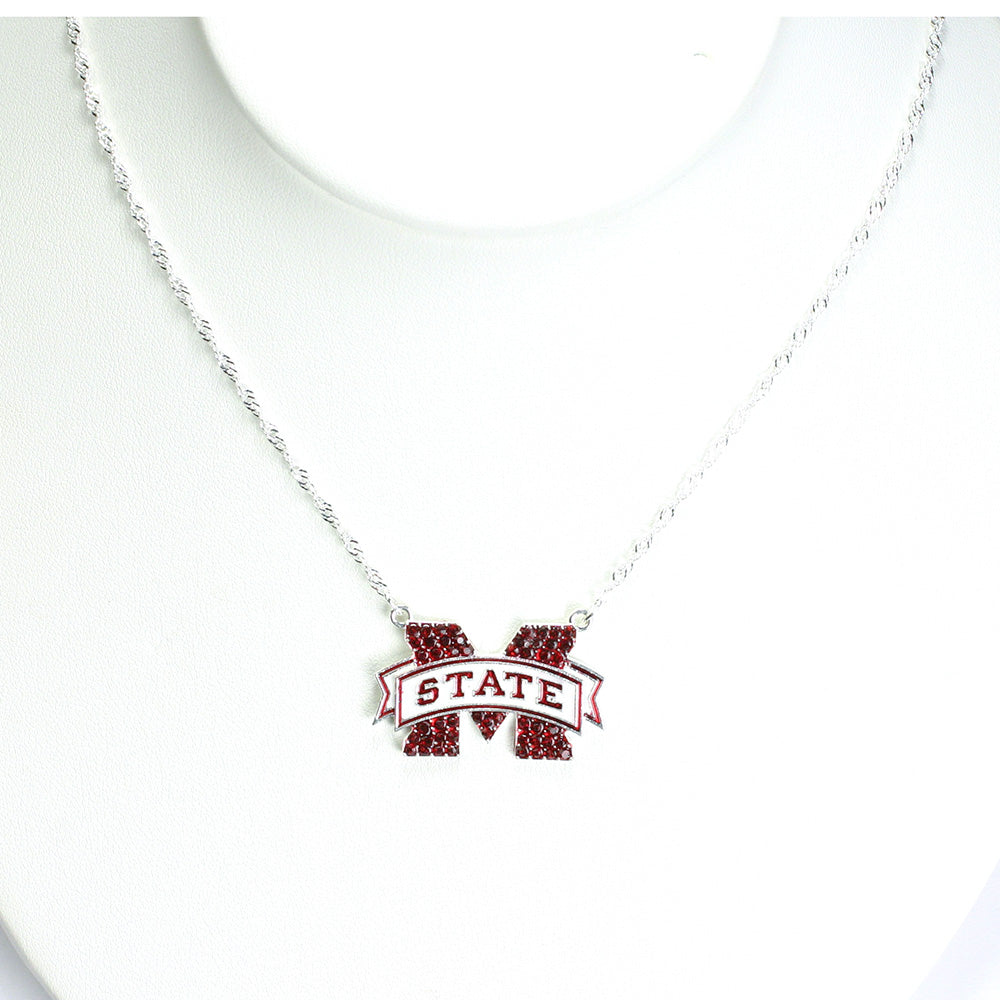 Mississippi State Rhinestone Crystal Logo Necklace - Fan Sparkle