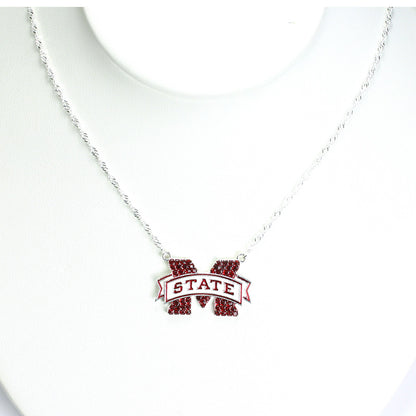 Mississippi State Rhinestone Crystal Logo Necklace - Fan Sparkle