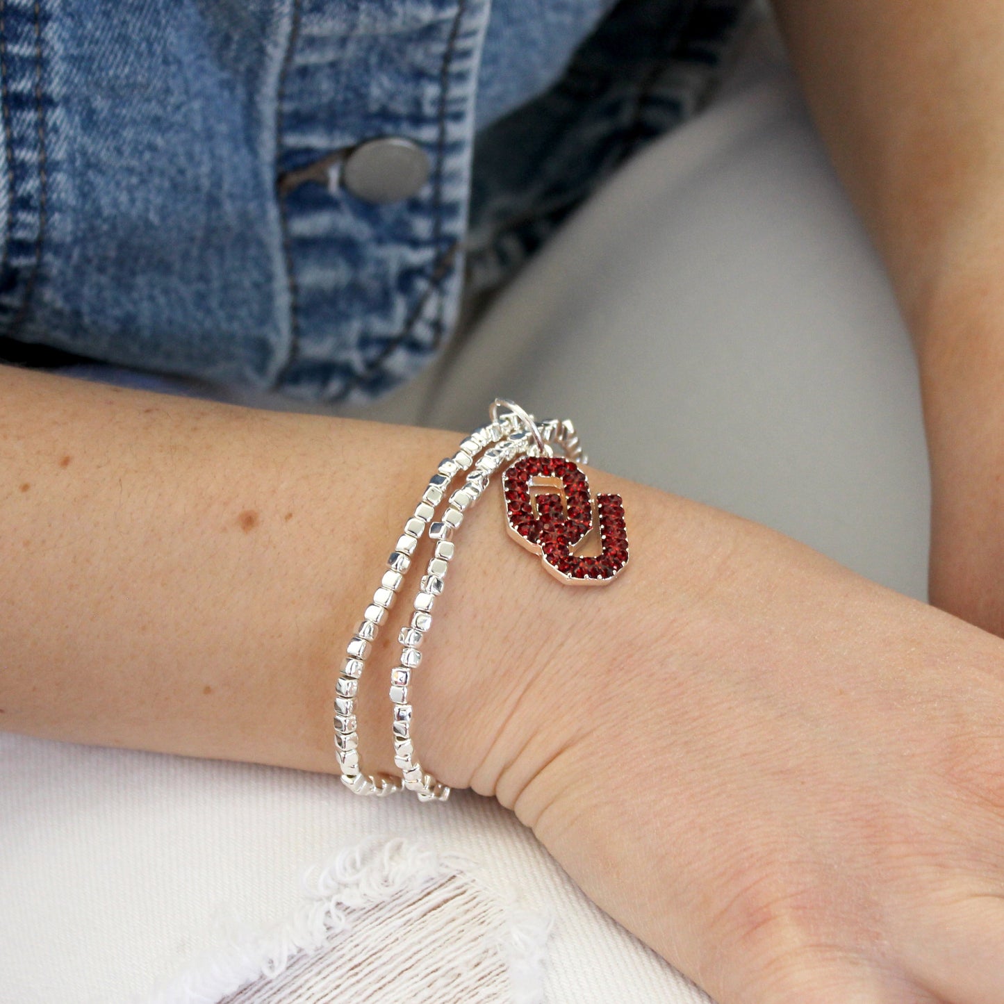 Oklahoma Crystal Logo Stretch Bracelet