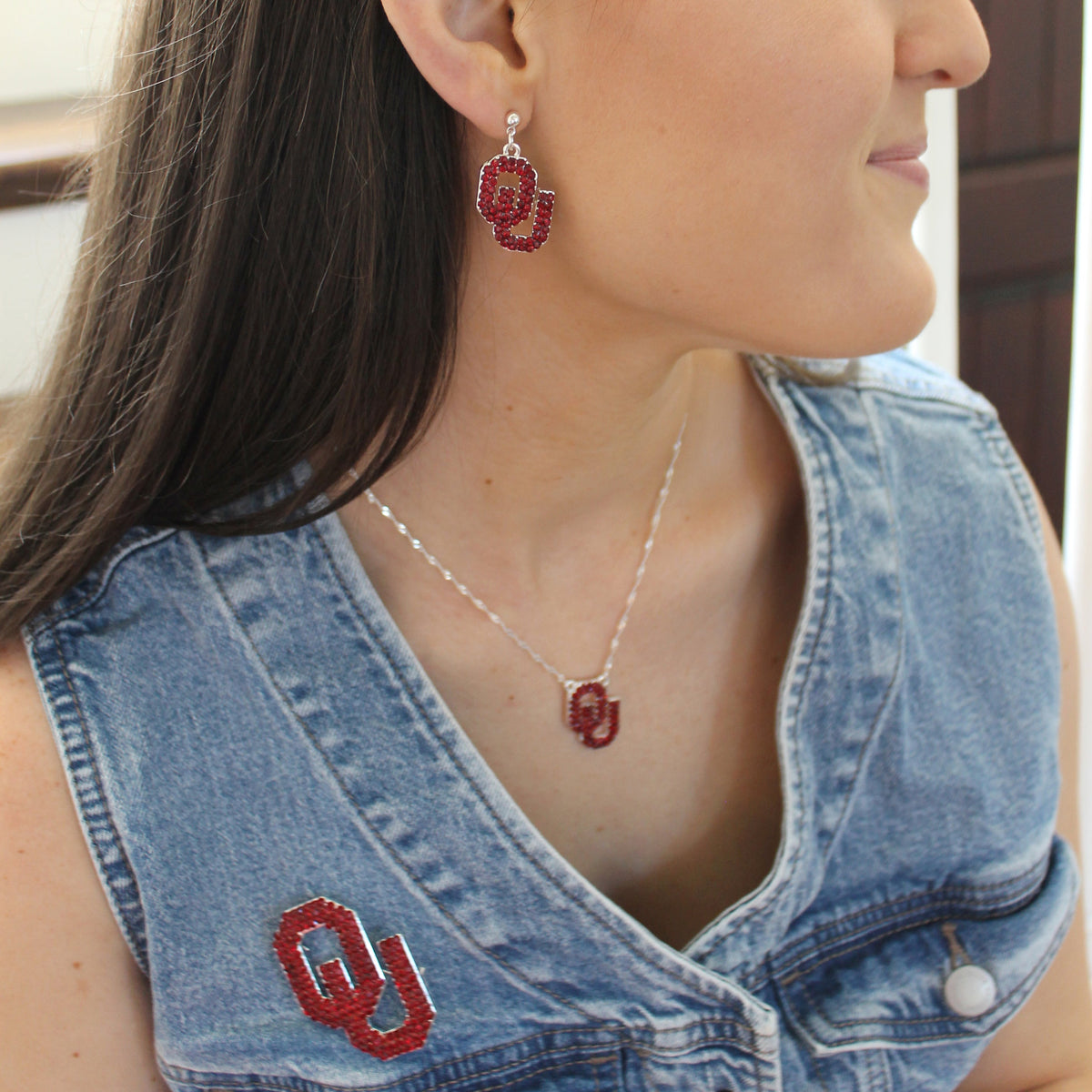 Oklahoma Crystal Logo Earrings