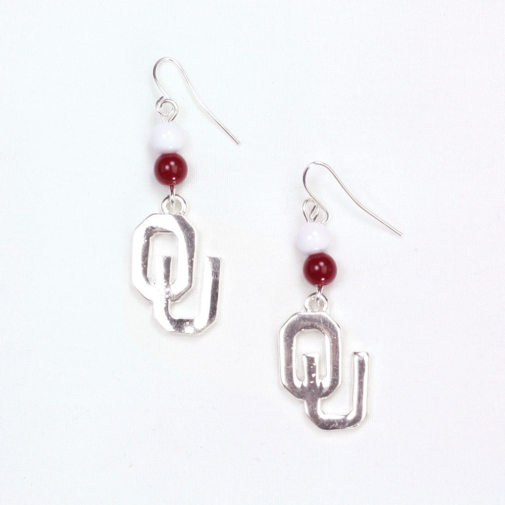 Oklahoma Beaded Logo Earrings - Fan Sparkle