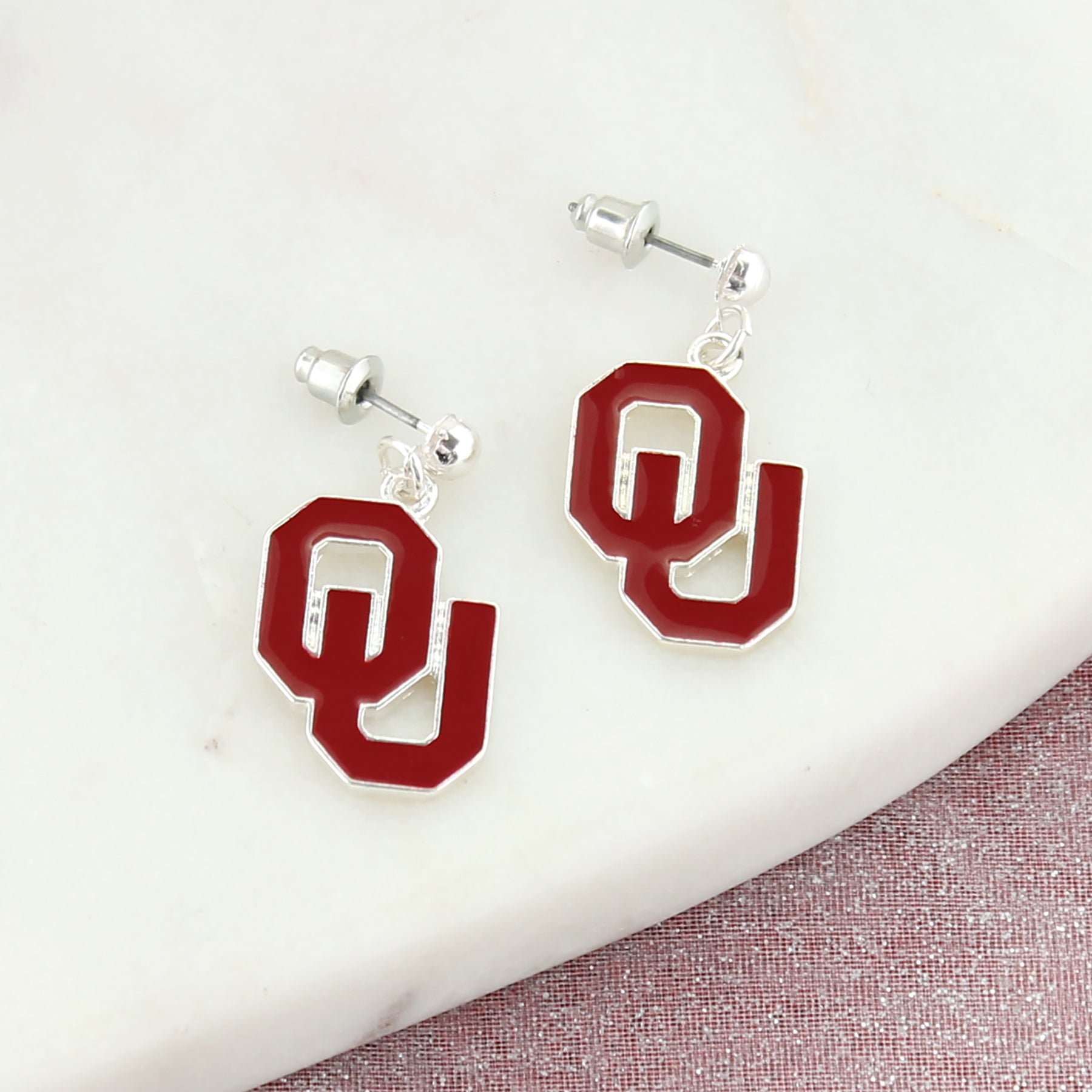 Oklahoma Enamel Logo Earrings - Fan Sparkle