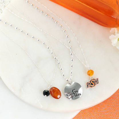 Oklahoma State Silver Trio Necklace - Fan Sparkle