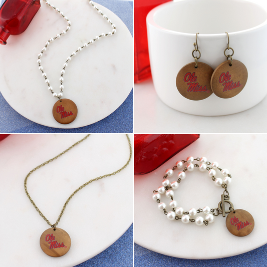 Ole Miss Pearl & Wood Jewelry Gift Set