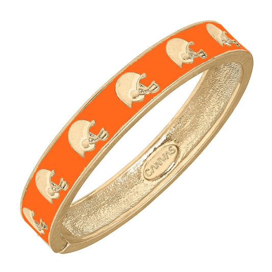 Orange Enamel Football Helmet Hinged Bangle - Fan Sparkle