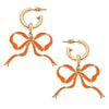 Orange Huggie Hoop Enamel Bow Earrings - Fan Sparkle