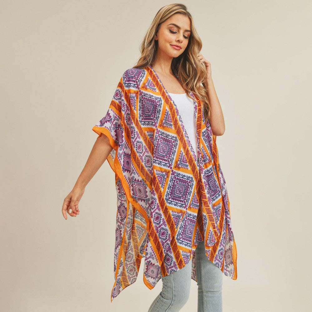 Aztec Print Kimono - Orange - Fan Sparkle