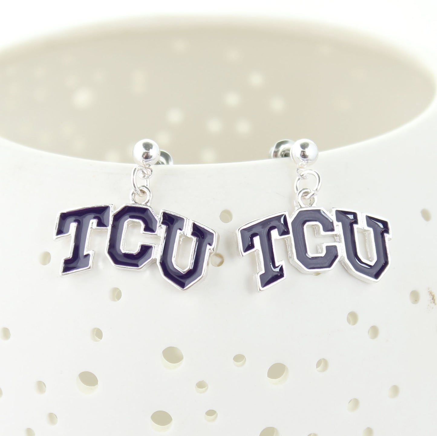 TCU Enamel Logo Earrings - Fan Sparkle