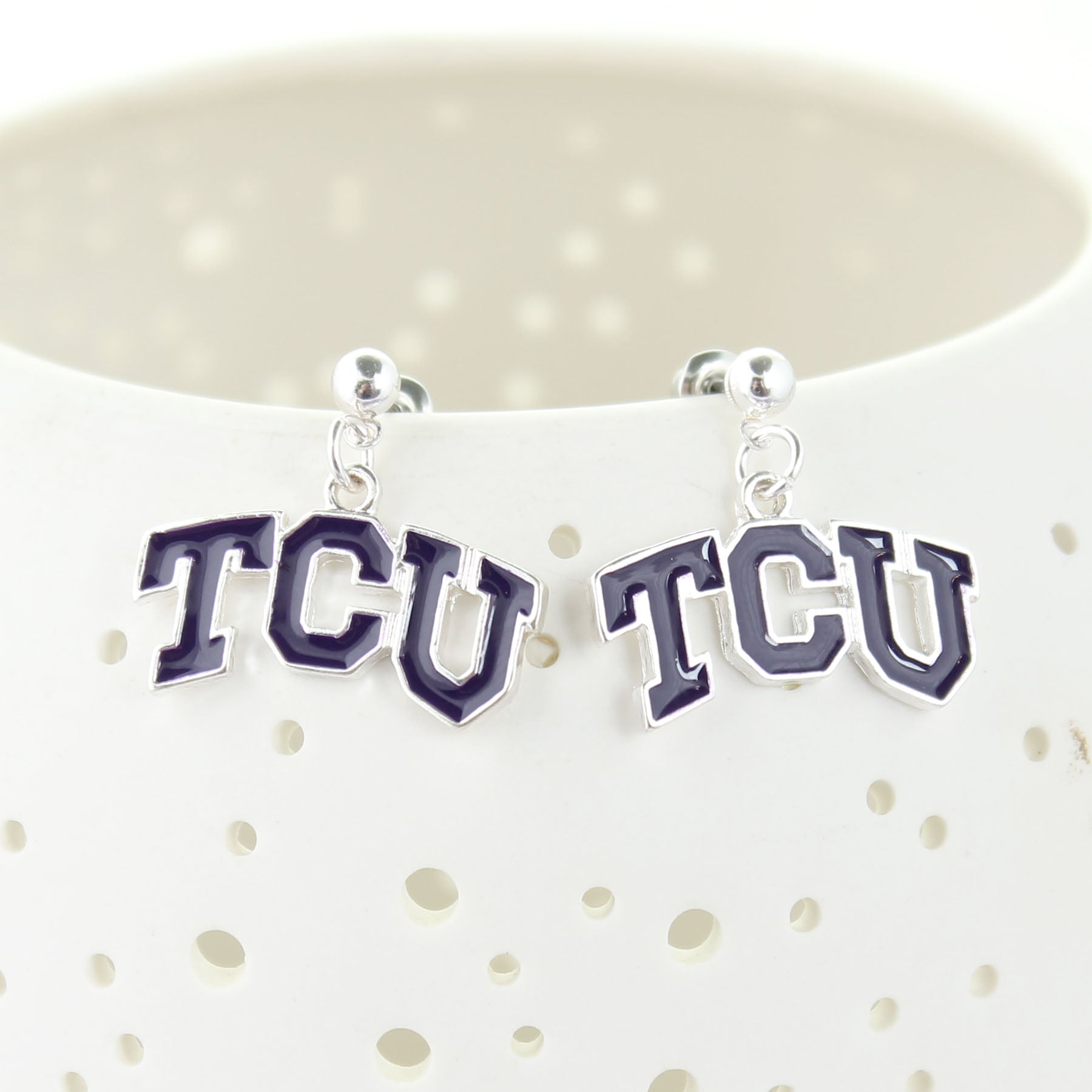 TCU Enamel Logo Earrings - Fan Sparkle