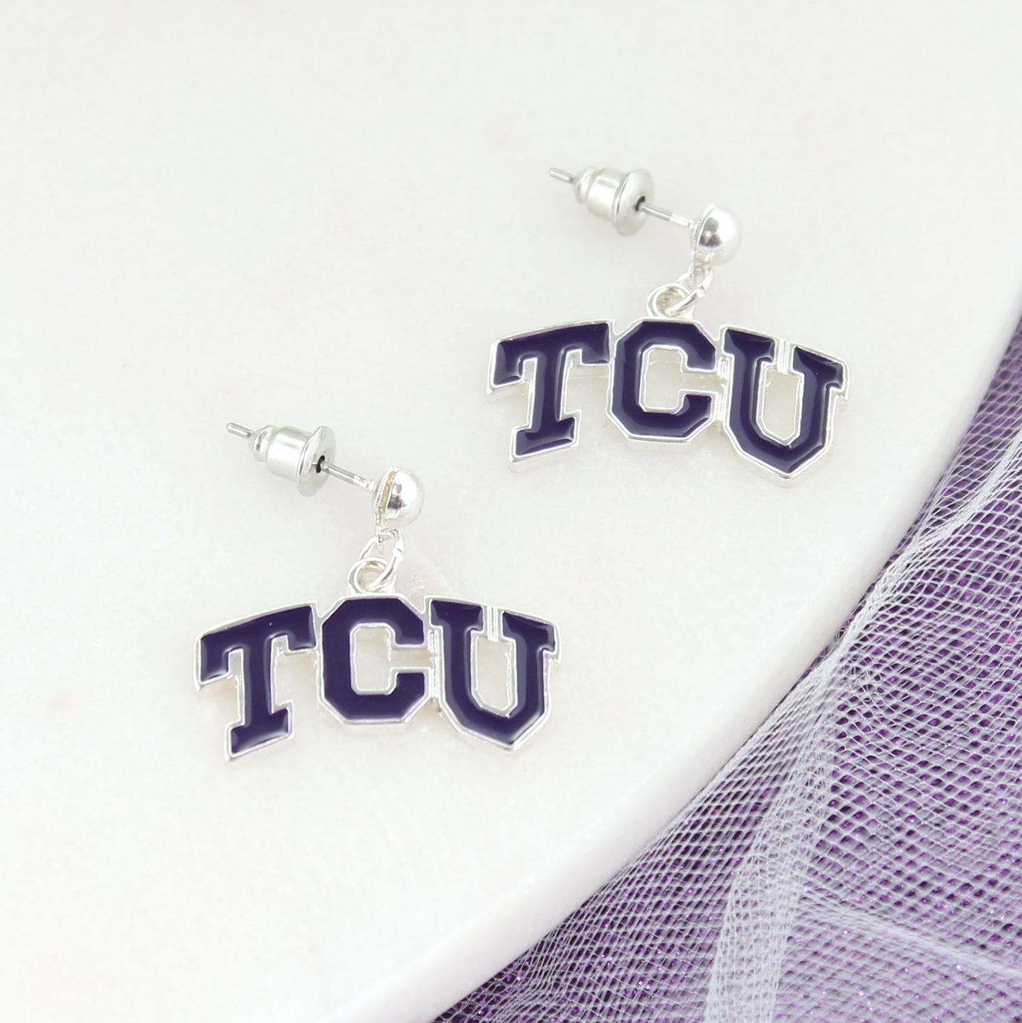 TCU Enamel Logo Earrings - Fan Sparkle